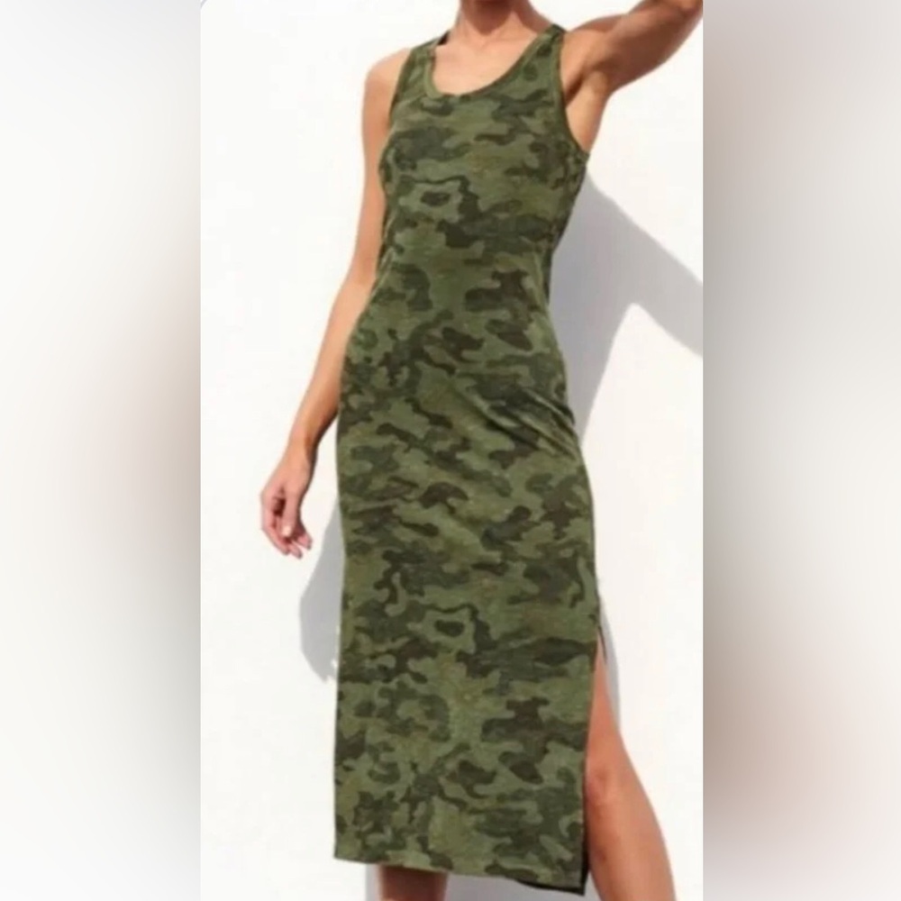 SUNDRY dark green camo dress